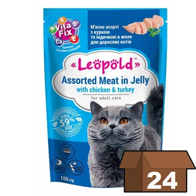 Leopold pollo e tacchino in gelatina per gatti 24x100g - 5% di sconto in un set