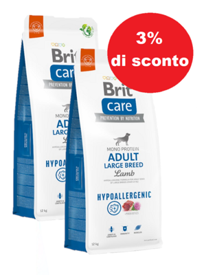 BRIT CARE Dog Hypoallergenic Adult Large Breed Agnello 2x12 kg - 3% di sconto in un set