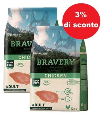 Bravery Grain Free Adult Medium Large Chicken 2x12kg - 3% di sconto in un set