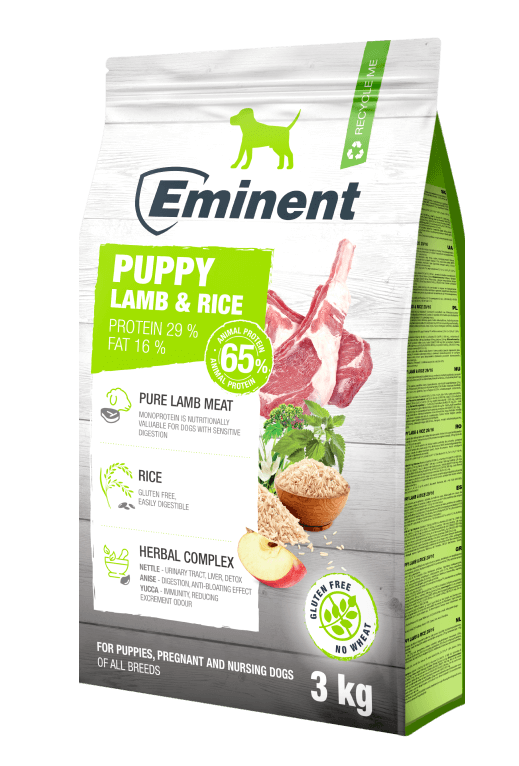Eminent Puppy Lamb&Rice 29/16 3 kg di granuli fini - cibo secco per cuccioli e cagne in gravidanza e allattamento di tutte le razze